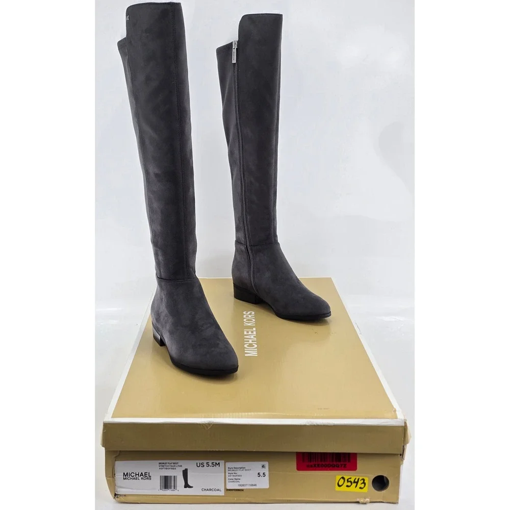 Michael Michael Kors Bromley Flat Boot Womens 5.5 Charcoal Stretch Faux Lthr NEW